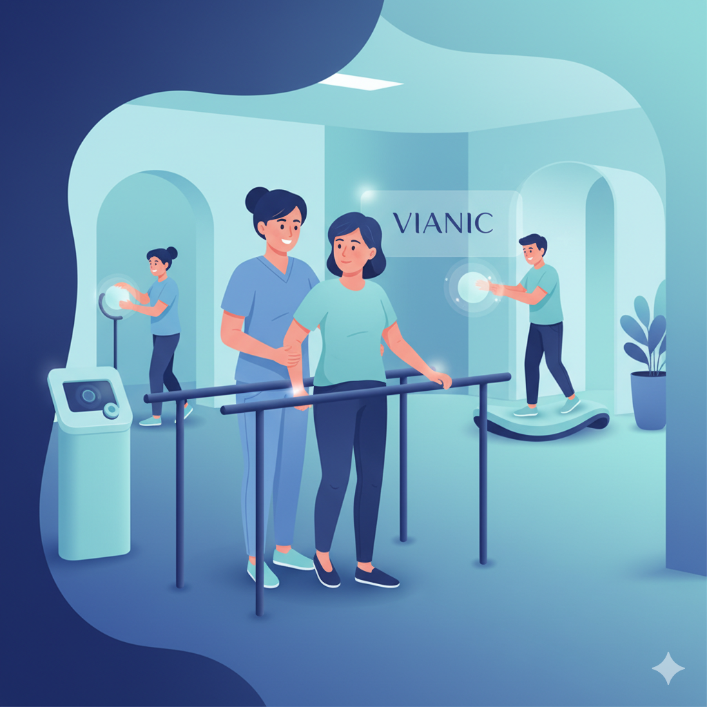 Post-surgery patient receiving physical rehabilitation care.